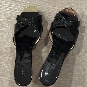 Jimmy Choo Black and Gold Patent Heels